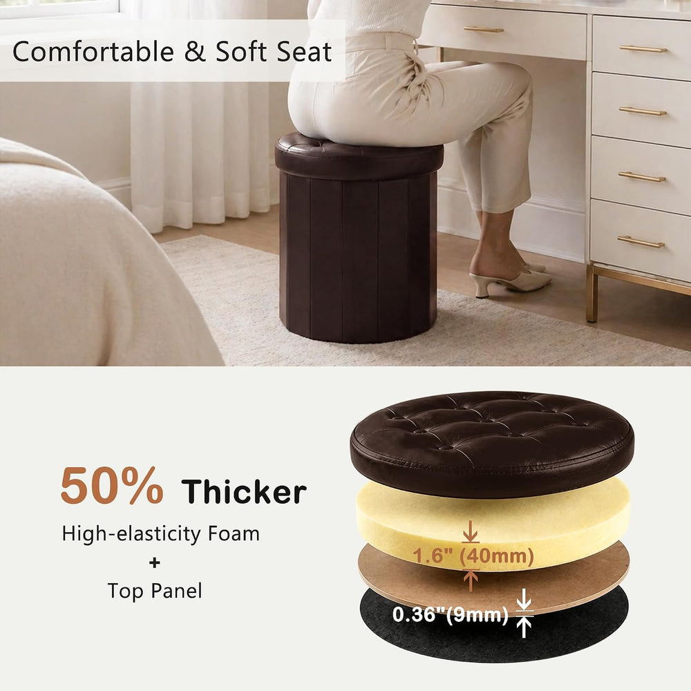 CAROLMADE Round Storage Ottoman, PU Leather Vanity Stool