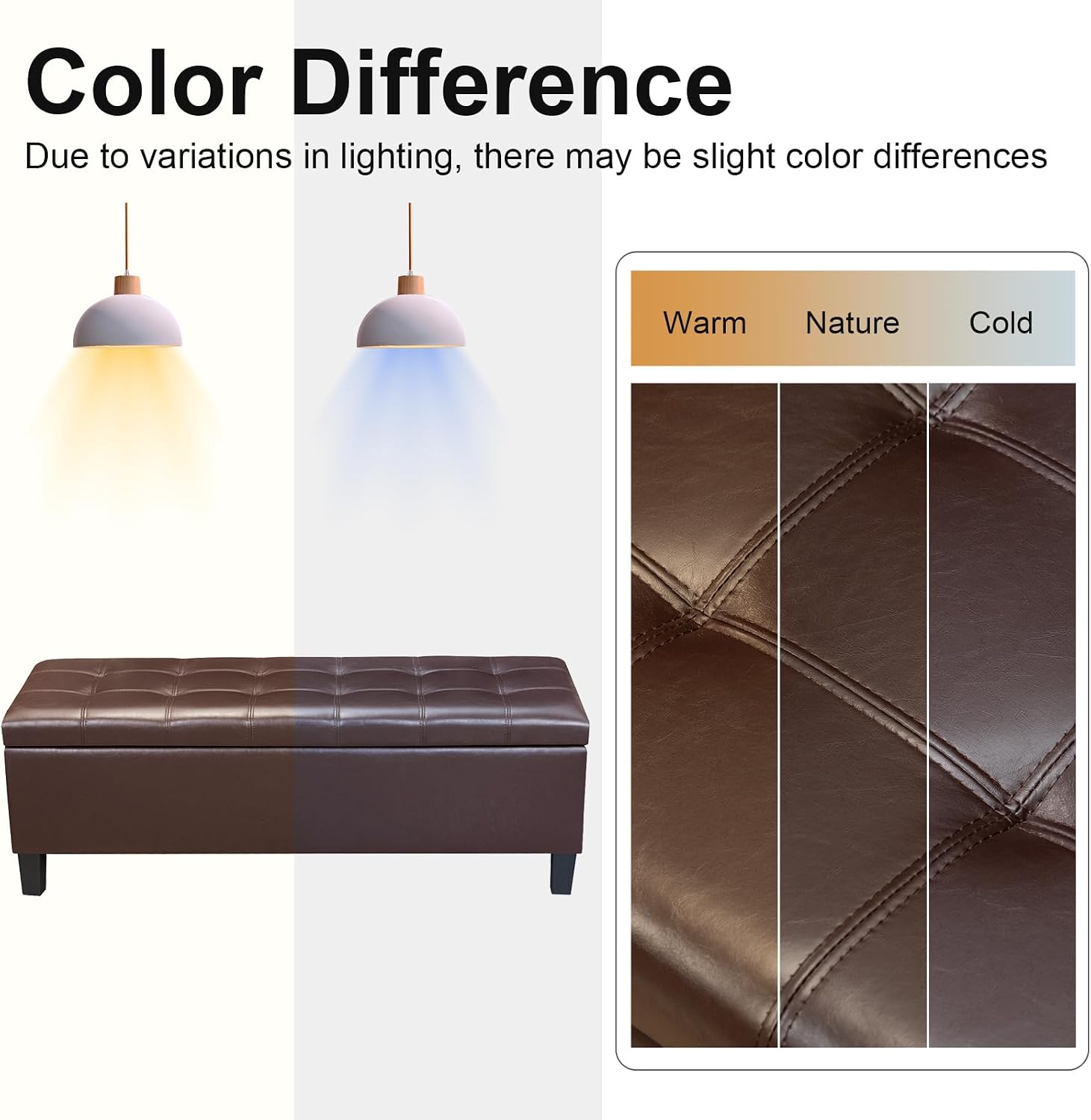 Asense 45" Storage Ottoman Bench,Faux Leather Upholstered Ottoman with Legs,Tufted Ottoman with Safety Hinge,Storage Bench for Bedroom,Living Room,Entryway,Chocolate Brown