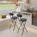 Cushioned Padded Folding Stool, 2PCS Tall Foldable Stools with Backrest, Bar Folding Stool, Portable Collapsible Counter Height Chair for Kitchen Island Shop Cafe Dining (Black)