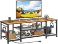 YGEOMER TV Stand for Up to 75 Inch TVs, Entertainment Center with Power Outlet and Open Storage Shelves, TV Media Console Table for Living Room and Bedroom, Rustic Brown