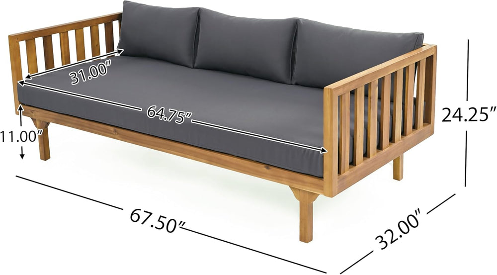 Christopher Knight Home Claremont Outdoor 3 Seater Acacia Wood Daybed with Fa...