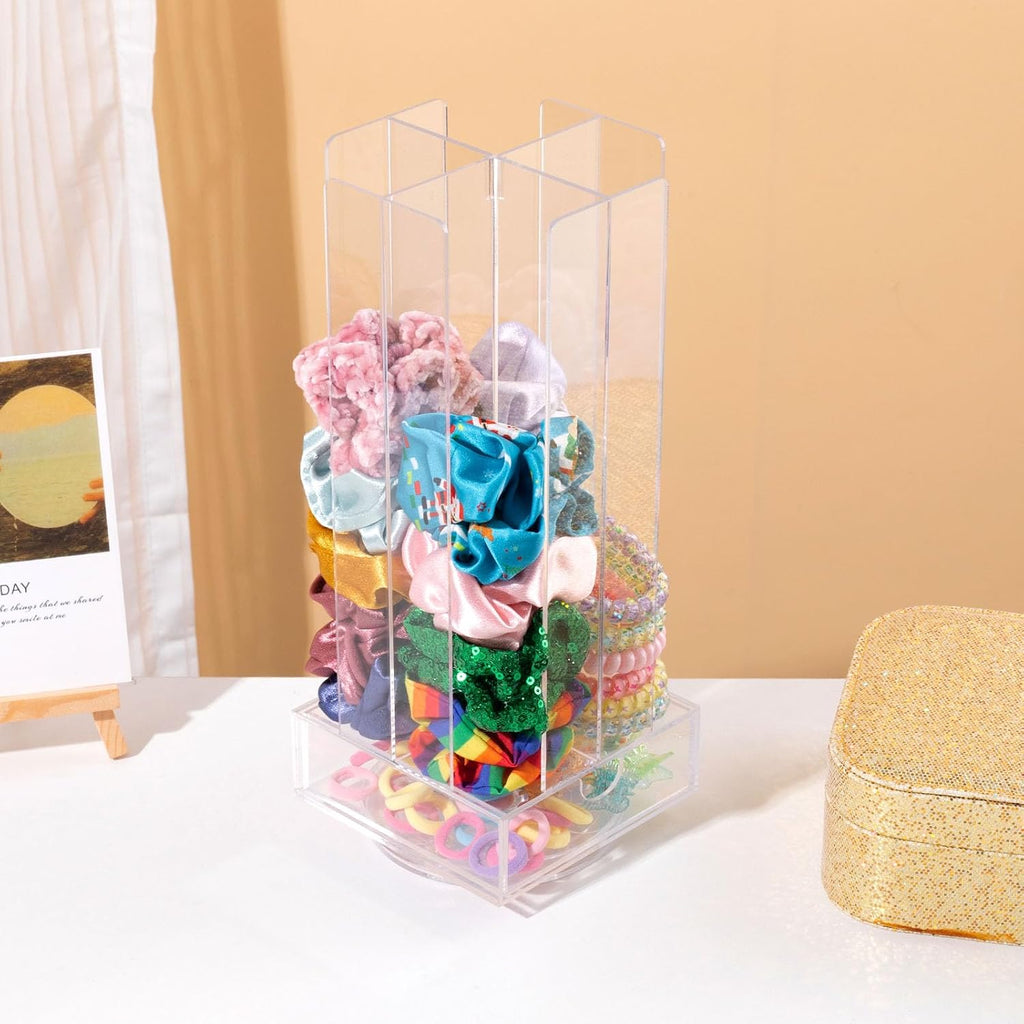 OAOLEER Acrylic Scrunchie Holder Organizer with drawer, Hair Ties Display Stand, 4 Tier Hair Accessories Organizer Storage for Bracelets Bangle Watches (Type C)