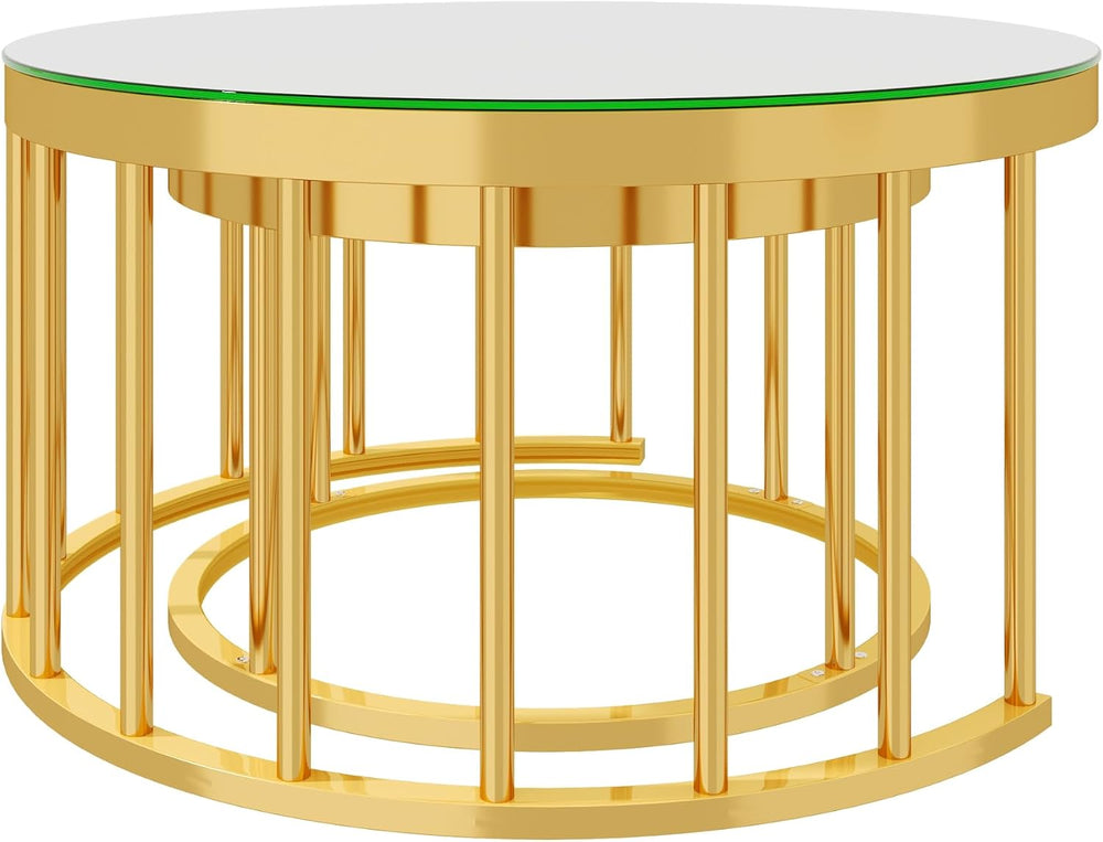 JIVOIT 2-Piece Round Nesting Coffee Table Set with Gold Metal Frame | Modern ...