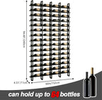 Large Wall Mount Wine Rack, 16 Tier 64 Bottle Wine Storage Organizer Display Holder, Metal Liquor Display for Wine Cellars, Home Bars, Kitchens, and Dining Rooms (Black, 64 Bottles)