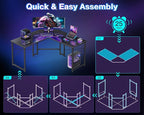 Casaottima L Shaped Gaming Desk, Corner Desk Gaming Table for Home Office, Computer Desk Sturdy Writing Workstation for Small Space, Easy to Assemble, 51 inch, Carbon Fiber Surface, Black
