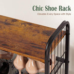 Shoe Rack, 3-Tier Shoe Organizer with Guardrails, Heavy-Duty Metal Mesh Shelves & Rustic Wooden Top for Stylish Closet & Front Door Storage