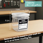 2 Pcs Battery Recycling Container with Battery Testers for Household Batteries, Used Battery Disposal Container with lid for Home Use, Office, Garage, Schools (1.32 Gallon)
