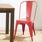 Devoko Metal Indoor-Outdoor Chairs Distressed Style Kitchen Dining Chairs Stackable Side Chair with Back Set of 4 (Red)