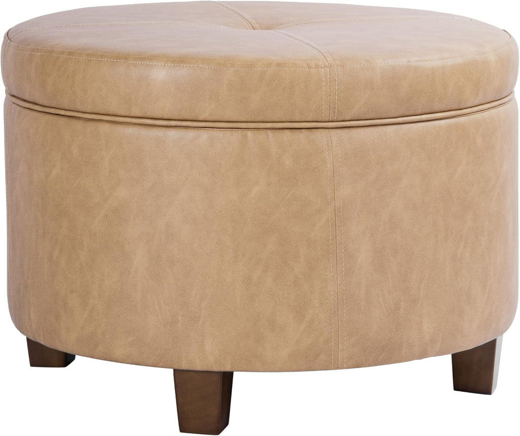 HomePop 24" Large Leatherette Storage Ottoman - Sand Faux Leather