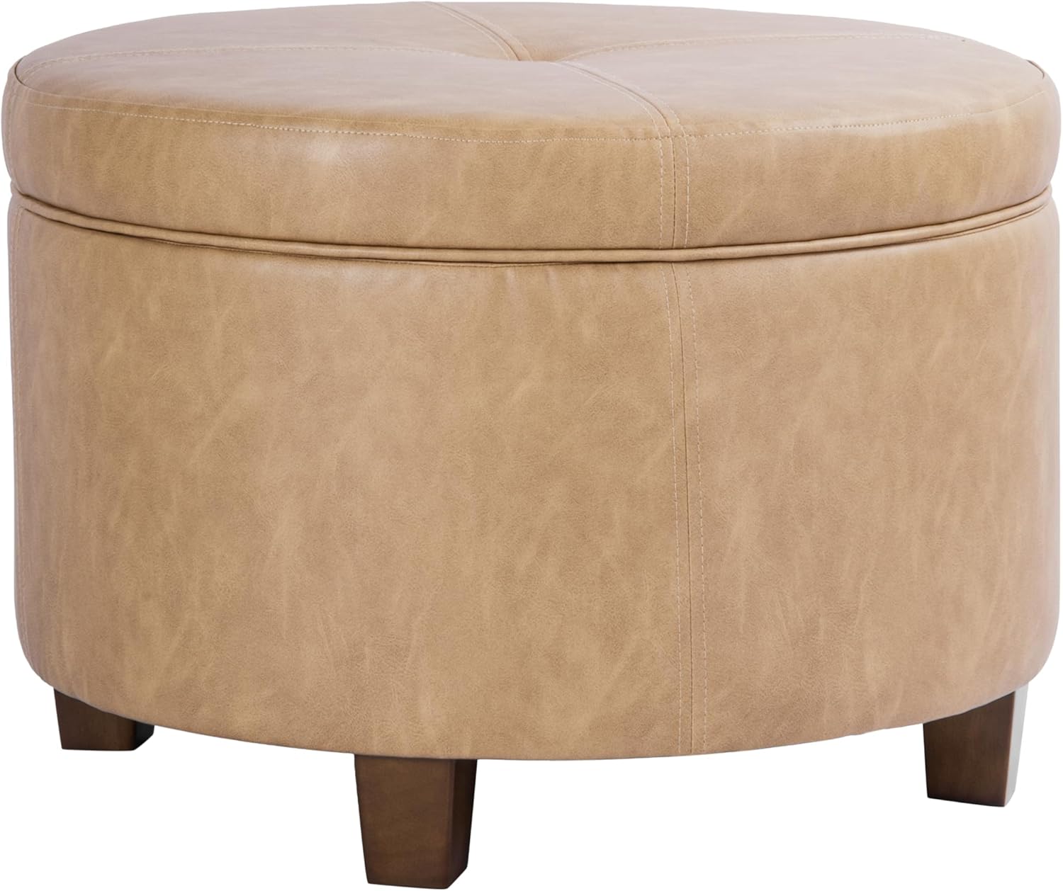 HomePop 24" Large Leatherette Storage Ottoman - Sand Faux Leather