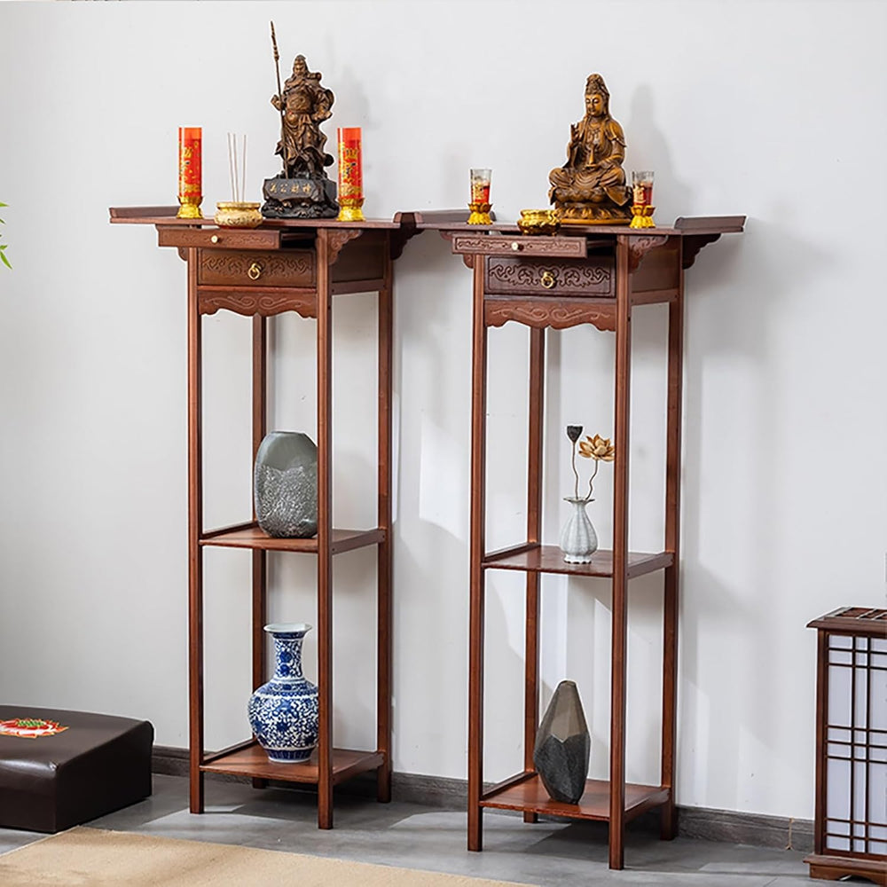 Personal Shrine Altar Table with Storage, Bamboo Meditation Altar Cabniat, Ch...