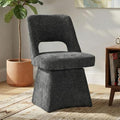 VKNOW Upholstered Swivel Dining Chairs, Modern Dining Room Chairs with Open Back, Chenille Fabric Kitchen Chairs for Dining Room, Living Room, Bedroom, Vanity, Black(1 Pack)