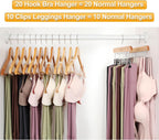 TOPIA HANGER 2 Pack Bra Hanger with 2 Pack Leggings Organizer, 2-in-1 Space Saving Hangers Neatly Store Max 40 Bras and 20 Leggings, Pants Jeans Shorts Skirt Tank Top Hanger for Closet Natural CT77N