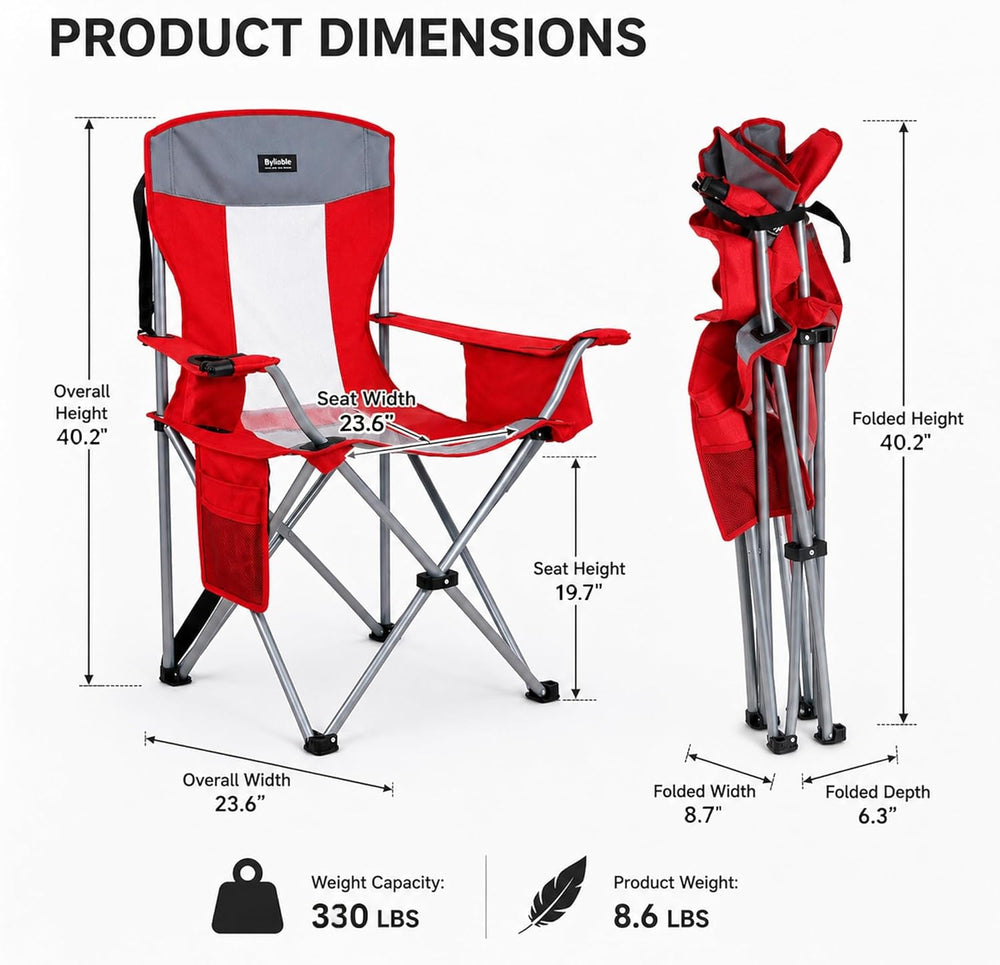 Byliable Oversized Camping Chairs Portable Outdoor 330LBS Capacity Folding La...