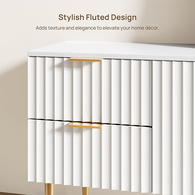 SICOTAS TV Stand for 55/60/65/70 Inch TV - 62 Inch TV Stands for Living Room Entertainment Center with 4 Drawers, Fluted Modern TV Media Console Television Cabinet for Bedroom (White, 2 Pieces)