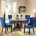 Velvet Upholstered Dining Chairs Set of 6, Modern Style Kitchen Side Chairs with Nailhead Trim and Wood Legs,Metal Pulling Ring for Dining Room Living Room(Blue,Set of 6)
