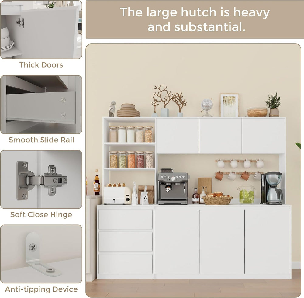 Bobve Large Kitchen Hutch Cabinet with Microwave Stand, Storage Cupboard Pant...