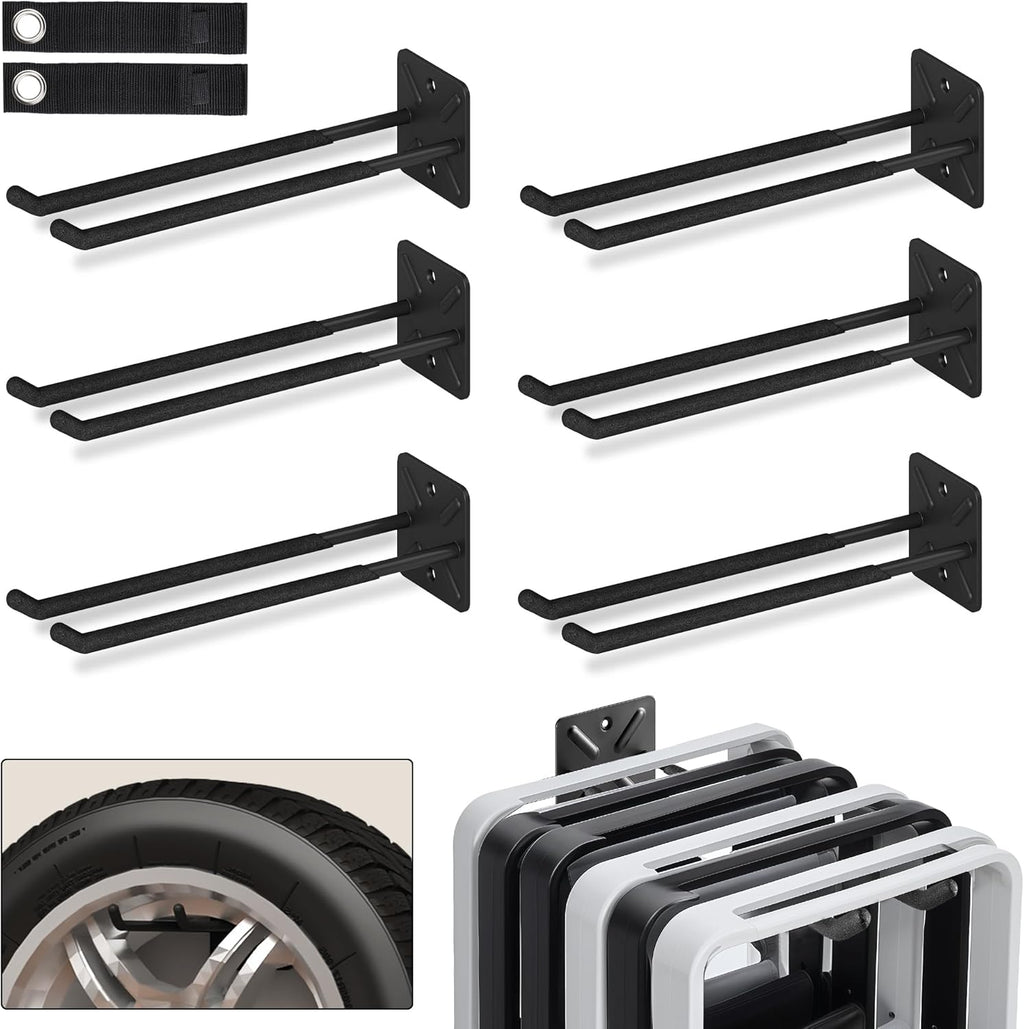 NACIAL 6 Pack Garage Storage System Hooks, Heavy Duty Wall Mount Tool Organizer, Chair Hanger Garage Storage Utility Hooks for Car Tires, Ladders, Chairs, Strollers, Power Tools, Garden Tools - 6 PACK