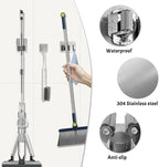 Daily Treasures 6 Pcs Stainless Steel Broom Holder Wall Mount Self Adhesive (with Hook), Adjustable Size Broom and mop Holder, Flexible Freestanding Broom Sticky Back Hooks, Hook Broom Hanger