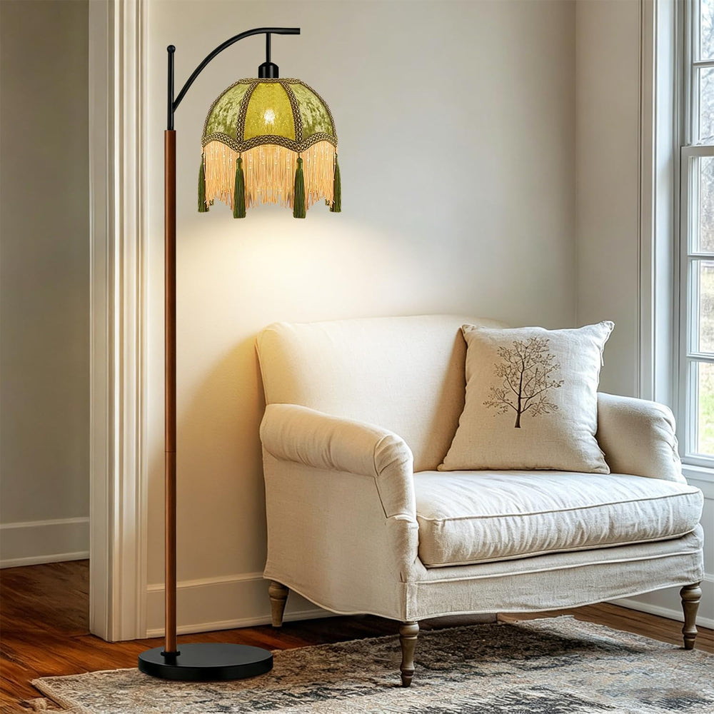 Vintage Floor Lamp for Living Room,Wood Remote Dimmable Standing Lamps with R...