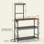 3IngSeagulls 4-Tier Bakers Rack with Power Outlet, 33 Inch Kitchen Microwave Stand with 6 S-Shaped Hooks, Coffee Bar Station with Adjustable Shelf, Rustic Brown