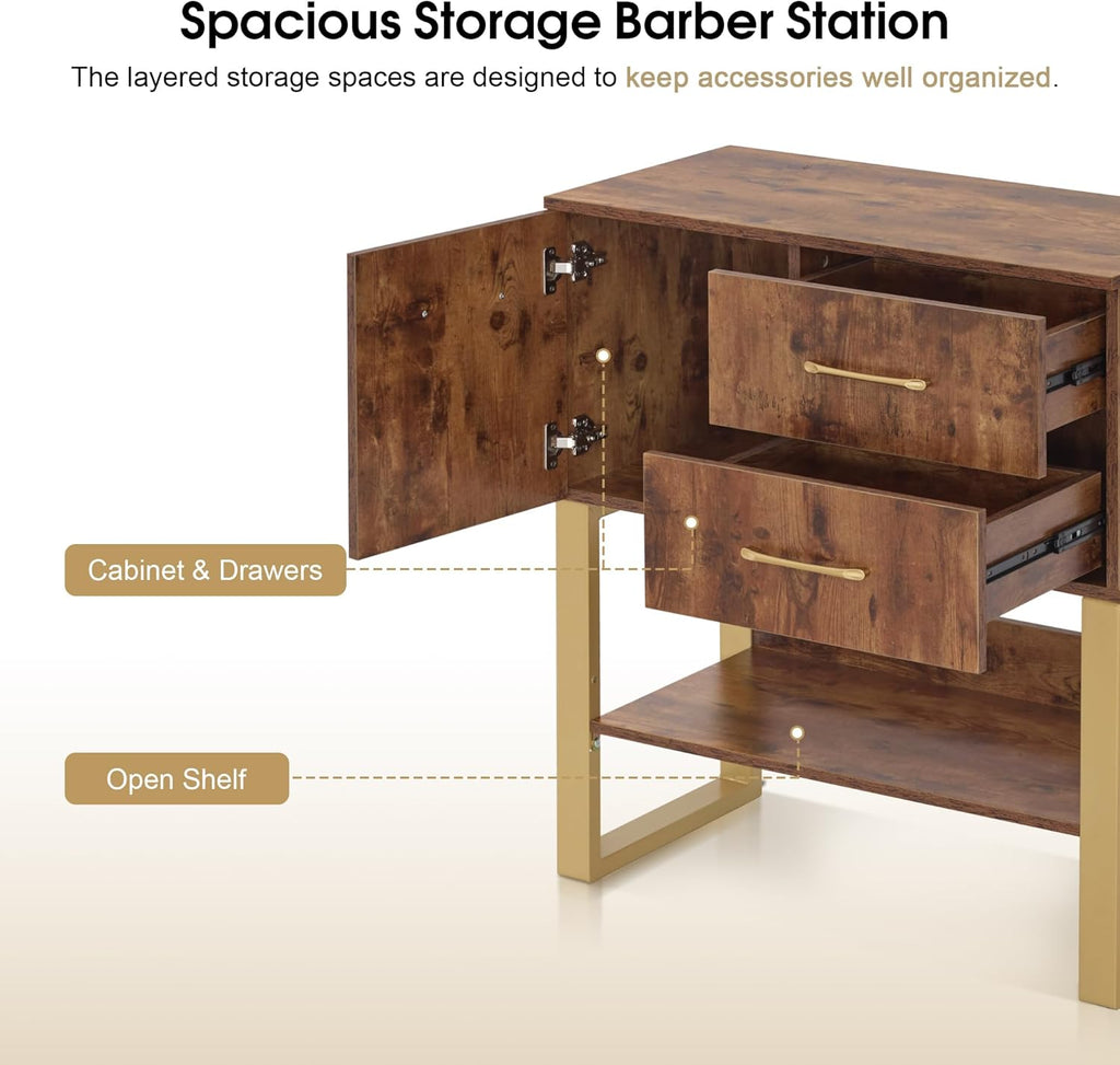 BarberPub Styling Barber Station, Wall Mount Storage Cabinet, Salon Equipment for Hair Stylist, Spa Beauty Makeup Organizer, Bathroom Dresser with Drawers & Shelf 3185 (Rustic Brown)