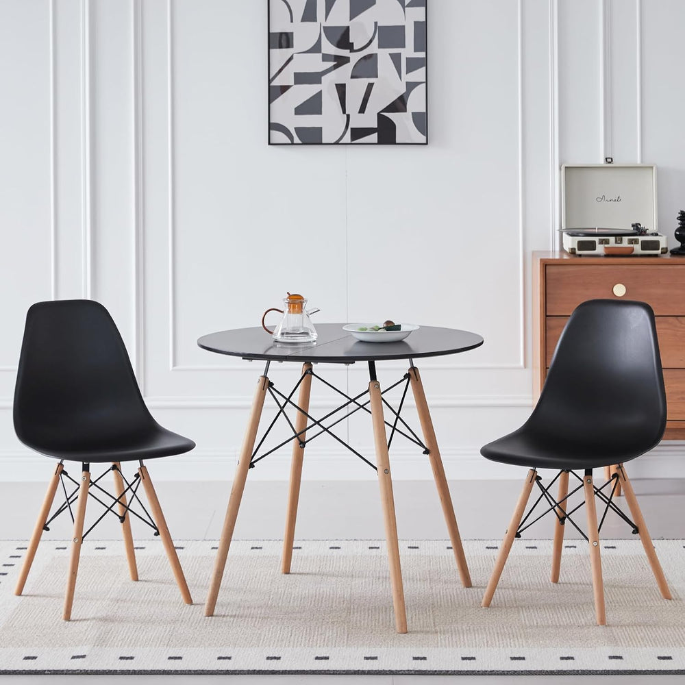 Dining Chairs Set of 4, Modern Plastic Kitchen Chairs with Beech Wood Legs fo...