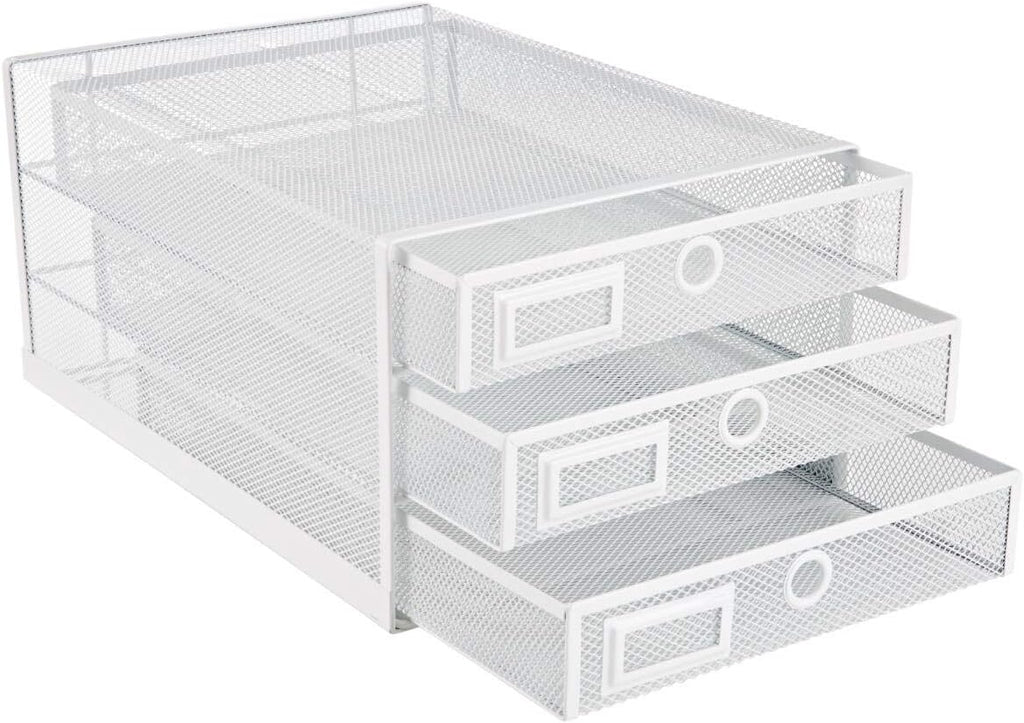 Annova Desk Organizer Wire Mesh 3 Tier Sliding Drawers Paper Sorter/Multifunctional/Premium Solid Construction for Letters, Documents, Mail, Files, Paper, Kids' Art Supplies (White)