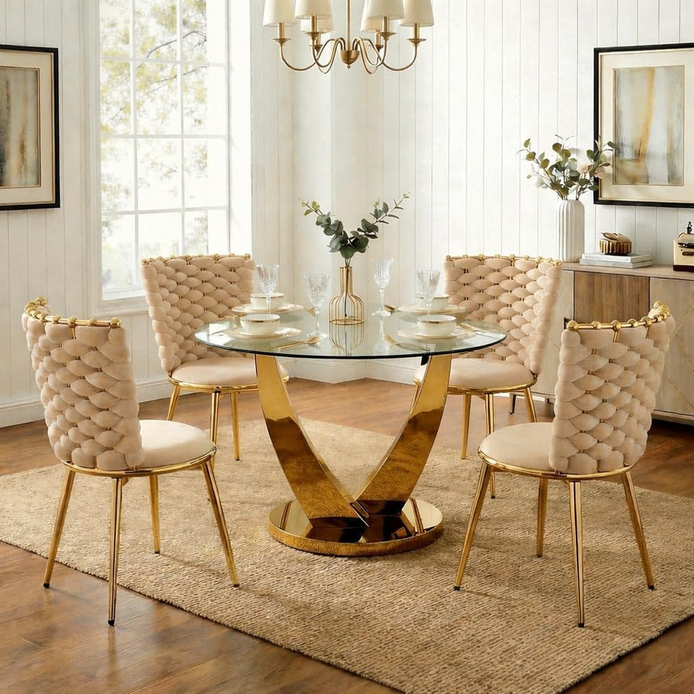 38.9" Round Glass Dining Table for 2-4, Modern Dining Room Table with Te...