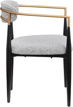 Morden Fort Modern Boucle Dining Chairs Set of 2, Grey Upholstered Dining Chairs with Black Metal Legs and Gold Armrest, Accent Chairs for Kitchen, Living Room and Café