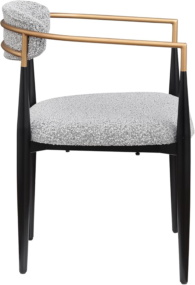Morden Fort Modern Boucle Dining Chairs Set of 2, Grey Upholstered Dining Chairs with Black Metal Legs and Gold Armrest, Accent Chairs for Kitchen, Living Room and Café
