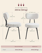 VASAGLE Boucle Dining Chairs Set of 2, Upholstered Kitchen Dining Room Chairs with Curved Backrest and Steel Frame, Modern Mid Century, Round, for Vanity, Living Room, Cream White UKDC110W01