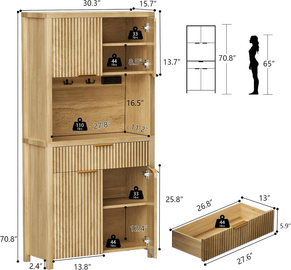 Modern Black Kitchen Pantry Cabinet/Water Ripple Food Cabinet (Wood Color)
