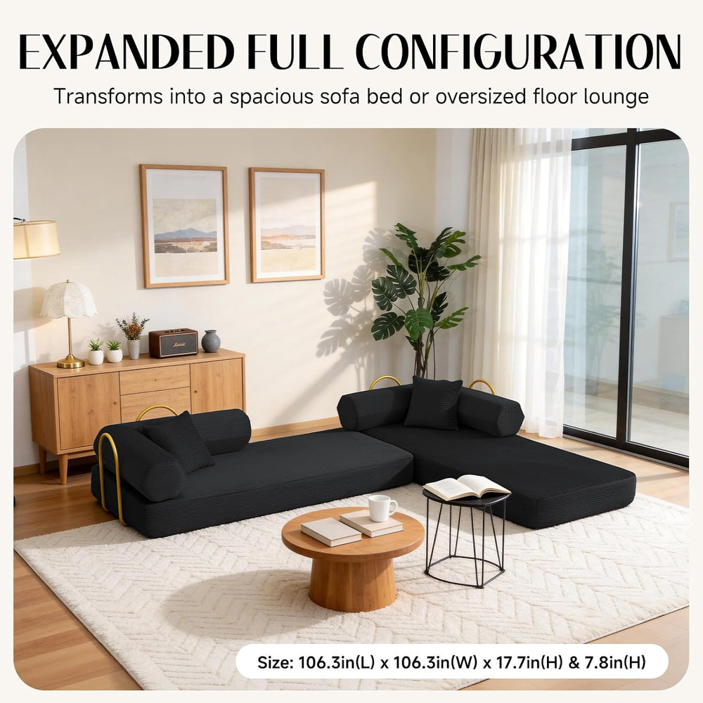 79" Corduroy Sofa Bed, Couch in a Box with 2 Pillows, High-Density Foam ...