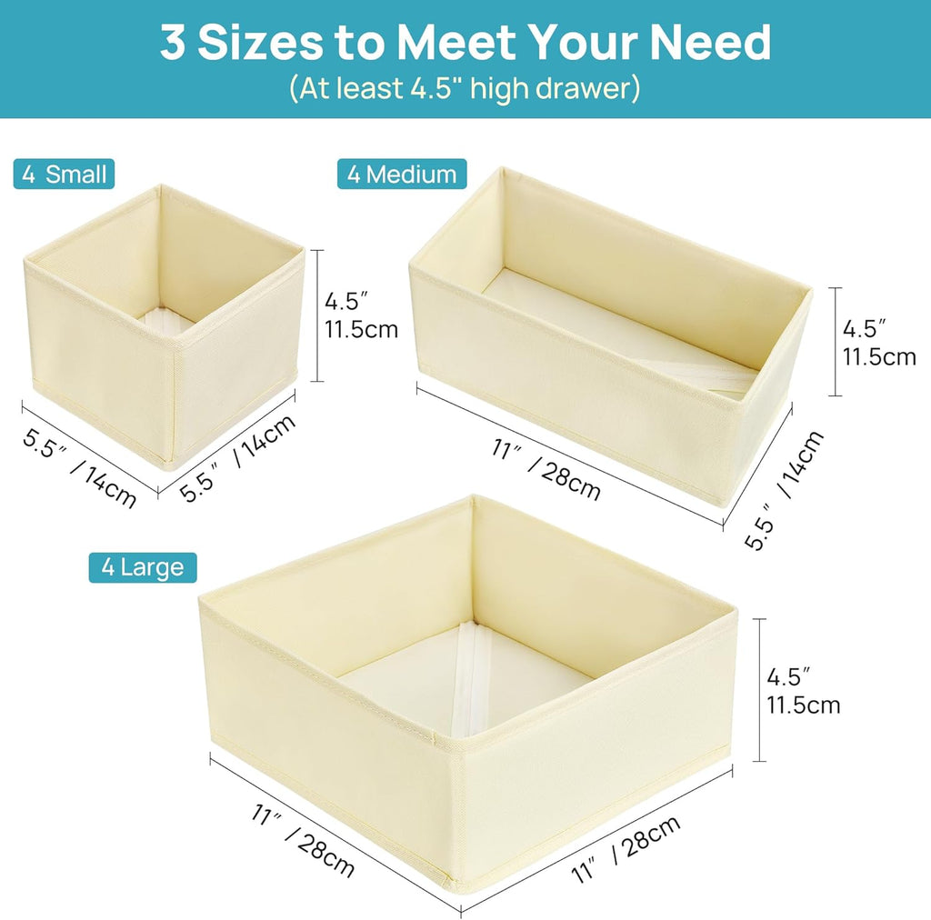 Vtopmart 12 Pack Baby Clothes Organizer, Dresser Drawer Organizer for Baby Clothing, Foldable Fabric Closet Drawer Storage Bins, Nursery Dresser Dividers for Bra, Socks, Ties, Scarf