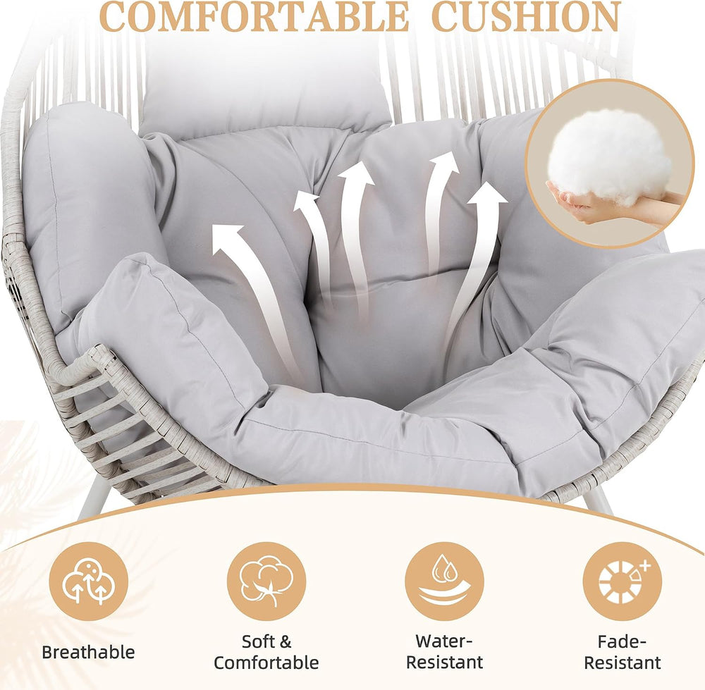 Vongrasig Outdoor Wicker Egg Chair PE Rattan Chair with Cushion, Oversized Pa...
