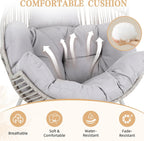 Vongrasig Outdoor Wicker Egg Chair PE Rattan Chair with Cushion, Oversized Patio Lounge Chair for Outdoor, Indoor, Balcony, Backyard, Garden, Grey/Beige Rattan