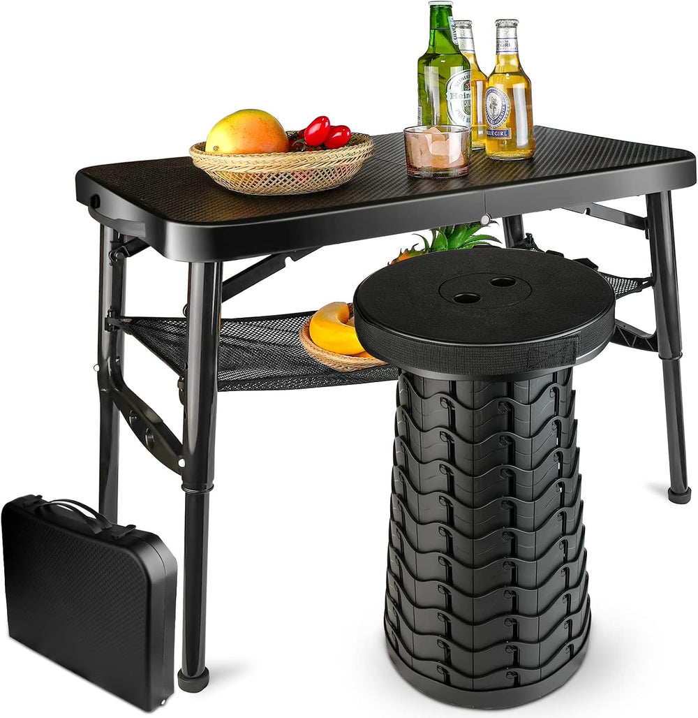 Portable Folding Table and Stool Set, Lightweight Foldable Table & Collap...