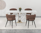 KCC Fabric Dining Chairs Set of 4, Modern Dining Chair with Metal Legs, Woven Upholstered Dining Chairs for Dining Room, Kitchen, Vanity, Living Room (Brown)