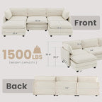 112'' Sectional Modular Cloud Couch, Oversized 5 Seat Couches U Shaped Sofa with 2 Movable Ottomans, 2 Throw Pillows, Upholstered Corduroy U Shape Comfy Deep Couches for Living Room and Office, Beige