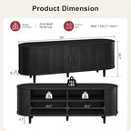 58" Mid Century Modern TV Stand, Wood TV Consoles with Sliding Doors and Power Outlet, Fluted Entertainment Center with Adjustable Shelves, Media Console for Living Room, Black