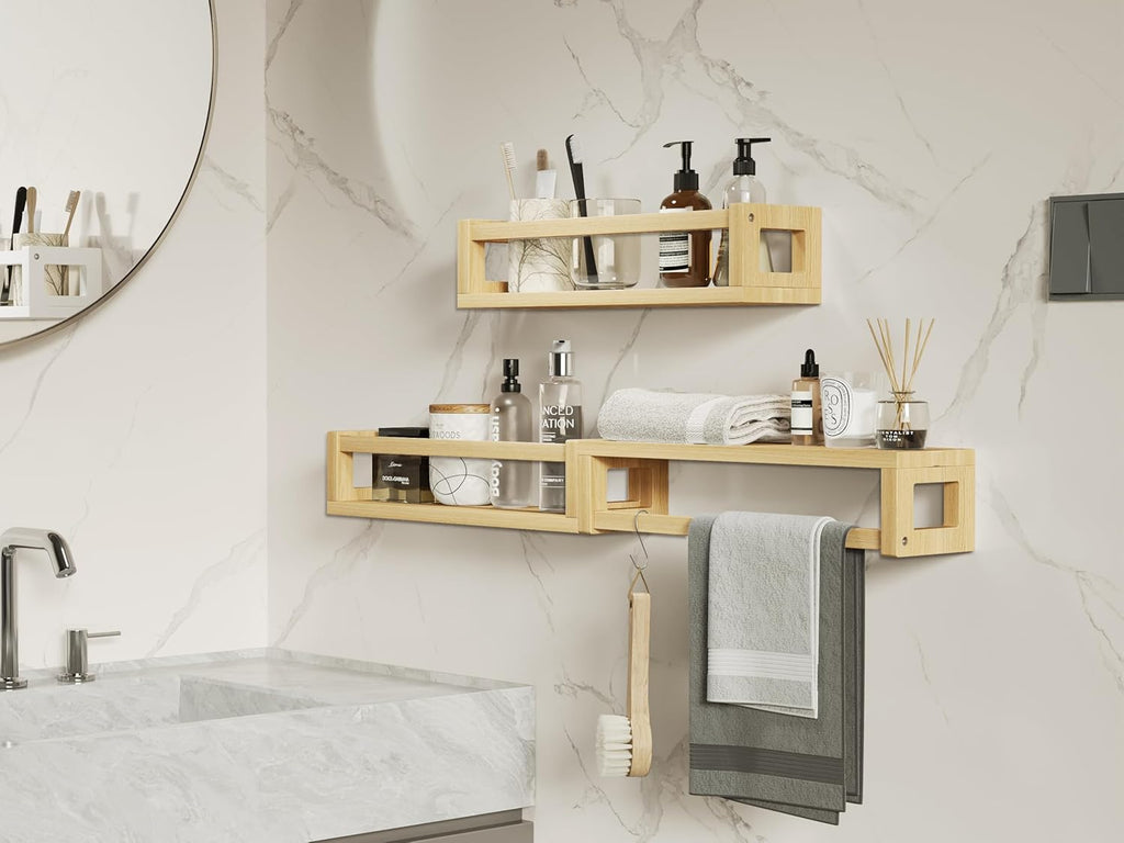 Upgraded Thick Floating Shelves - Multi-Use Wall-Mounted Bookshelves for Kids and Nursery, Ideal for Books, Toys, Spice Rack, Decor - NaturalWood