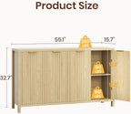 Fluted Buffet Cabinet with Storage, 55" Sideboard Cabinet with 4 Doors, Modern Credenza Accent Console Cabinet Coffee Bar Table for Living Room Dining Room Hallway, Oak