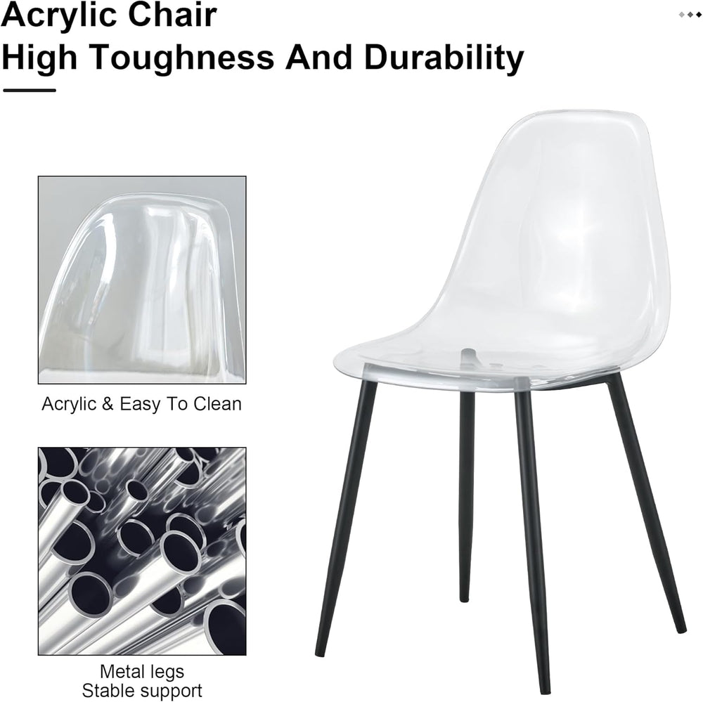 JUFU Acrylic Dining Chairs Set of 4, Modern Clear Chairs with Transparent Sea...
