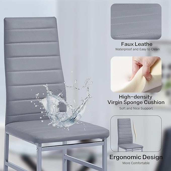 PU Dining Chairs Set of 4, Modern Kitchen & Dining Room Chairs Faux Leather Upholstered Dinner Chairs with Metal Legs for Small Space (Could Gray, Crossbar)
