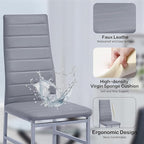 PU Dining Chairs Set of 4, Modern Kitchen & Dining Room Chairs Faux Leather Upholstered Dinner Chairs with Metal Legs for Small Space (Could Gray, Crossbar)