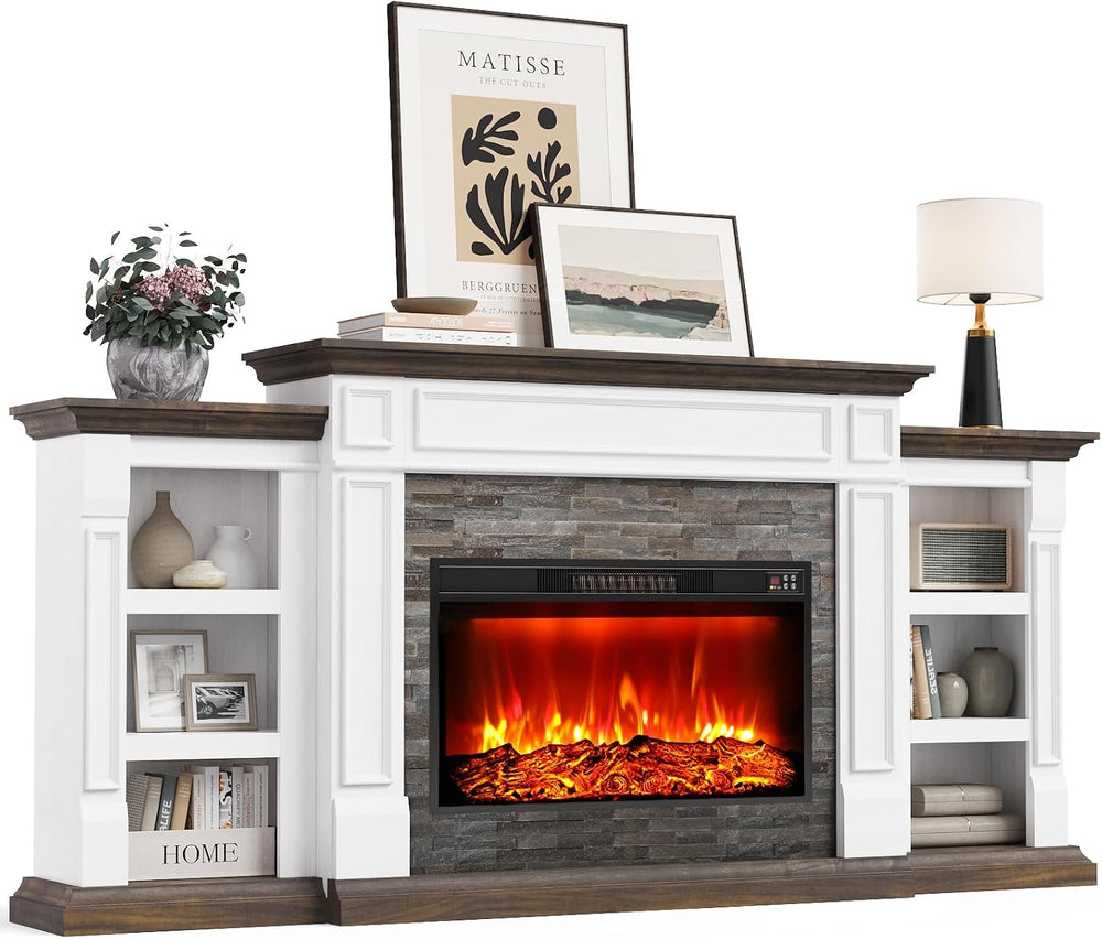 Naice 80" Electric Fireplace with Mantel Fireplace TV Stand for Living R...