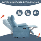 Anwick 360° Swivel Rocker Recliner Chair with Heat and Massage, Manual Upholstered Recliner for Small Spaces, Fabric Glider Nursery Chair with Side Pockets for Living Room (Blue)