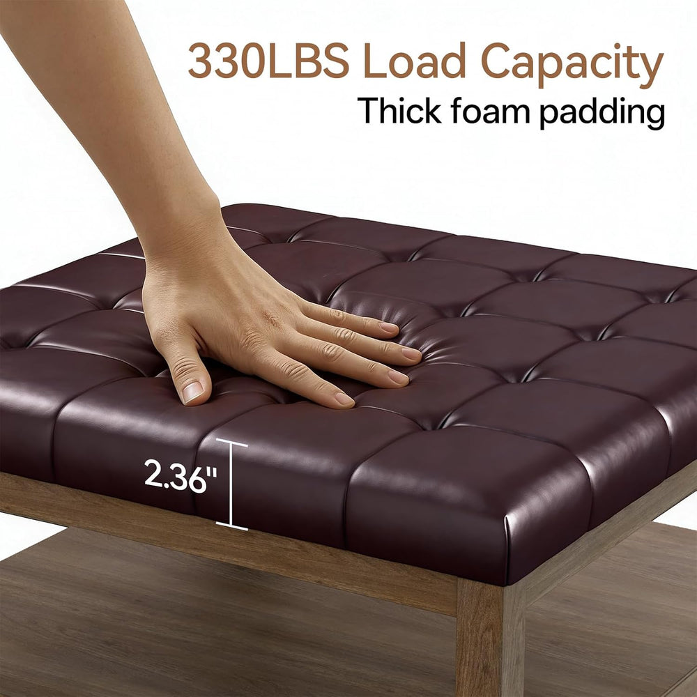 ABHENG 31.5" Large Square Storage Ottoman, Upholstery Solid Rubberwood C...