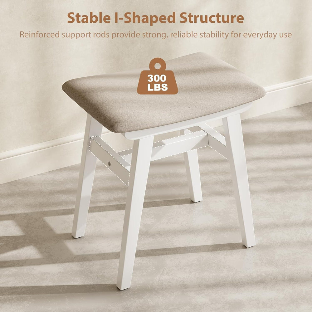 Muwuele Solid Wood Vanity Stool, Compact Makeup Chair with Saddle Cushion, Li...